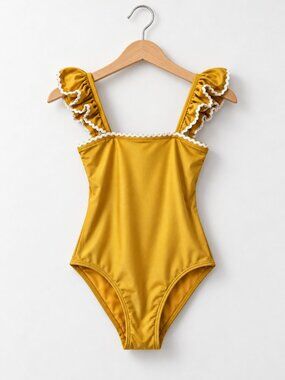 Zimmermann Girls 4 Mustard Gold Ruffle One Piece Swimsuit Cute Resort NWT